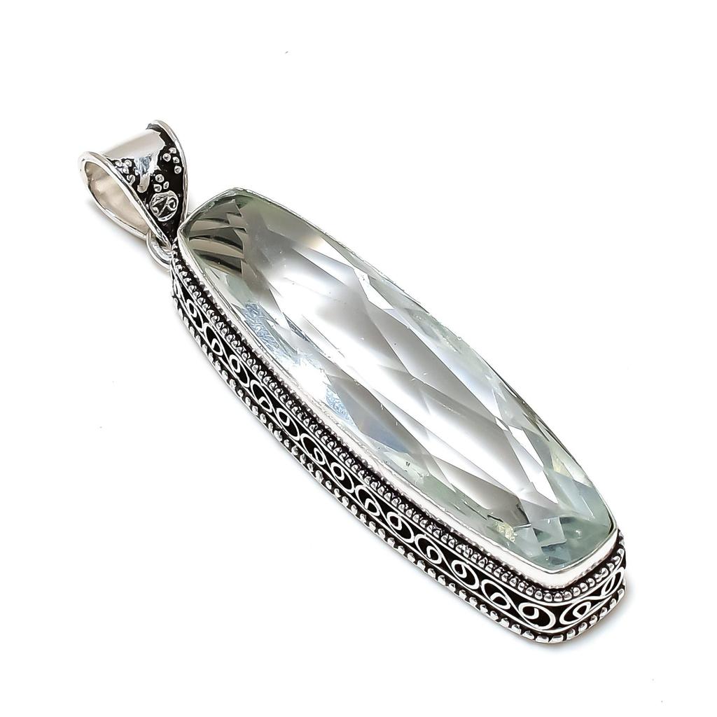 White Topaz Long Gemstone Silver Pendant In 925 Sterling Silver- Handmade Design, Everyday Wear Jewelry, Unique White Topaz Pendant Birthday Gifts