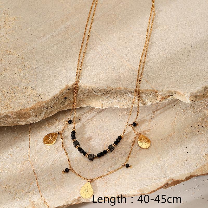 Colorful Natural Stone Titanium Steel Pendant Necklace Women Multi Layer Fashion Chain Collarbone Jewelry Gift
