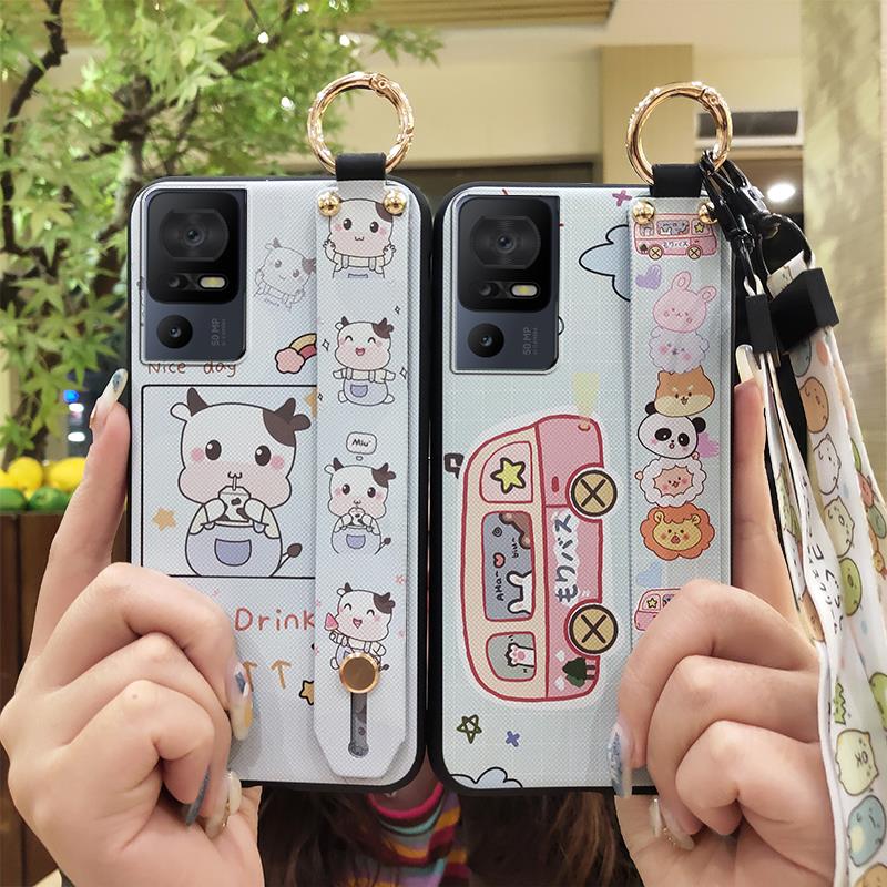 Cartoon Phone Holder Phone Case For TCL 40SE/T610K Wristband Waterproof Durable Soft Case Shockproof Anti-knock Cute