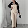 Women 2 Piece Tracksuit Color Block Half Zip Sweatshirt & Wide Leg Pants Set Casual Knit Loungewear Outfit