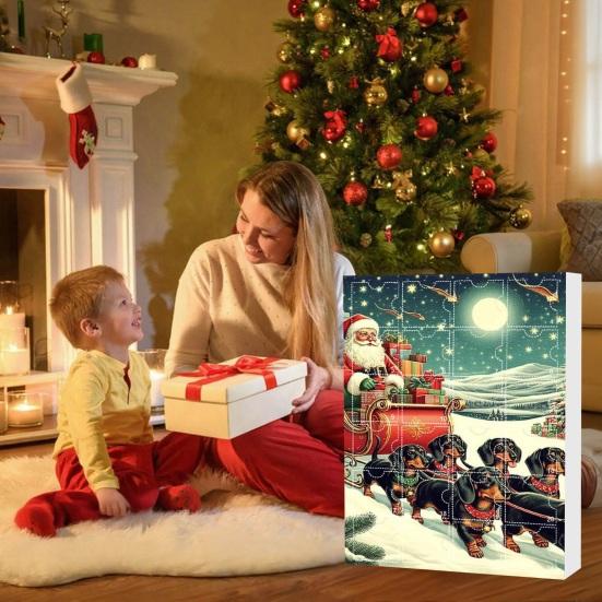 Dog Advent Calendar 24 Days Dog Theme Christmas Countdown Calendar 2D Dog And Santa Decorations Fun Holiday Gift Keepsake for Family Kids Dog Lovers