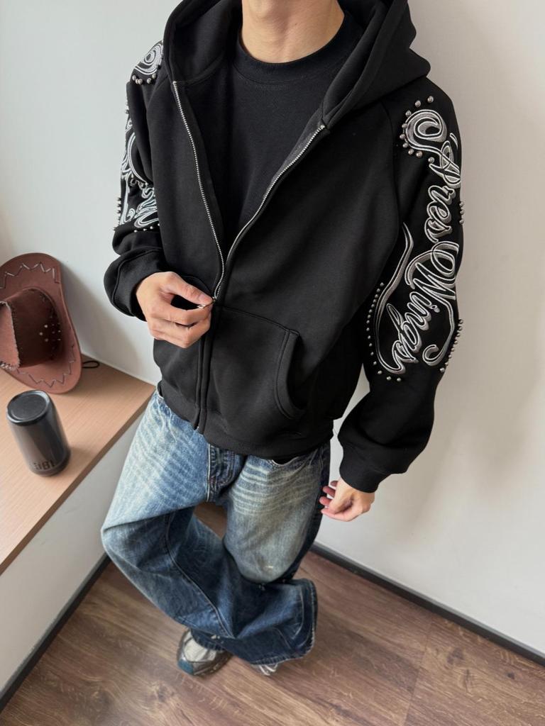 Unisex americká retro mikina s výšivkou a korálky - Novinka podzim/zima 2025