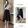 Women's Black Mid-Length Asymmetrical A-Line Skirt - High Waist, Autumn/Winter Fashion, Plus Size Available