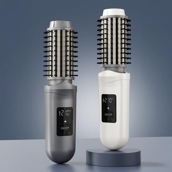 Cordless Hair Curling Iron Brush USB Rechargeable Travel Heated Round Brush 3-in-1 Fast Heating Thermal Brush Electric Hair Curling Wand Styling Tools