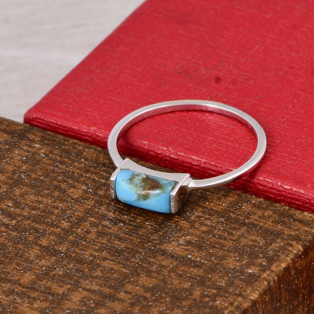 Natural Turquoise Bar Ring 925 Sterling Silver, Minimalist Turquoise Ring, Dainty Stacking Ring, Handmade Jewelry Gift.