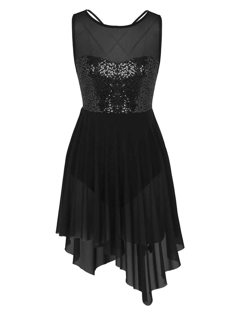Rochie de dans fără mâneci, paiete strălucitoare, pentru femei, patinaj artistic, antrenament de gimnastică artistică, rochie de balet liric