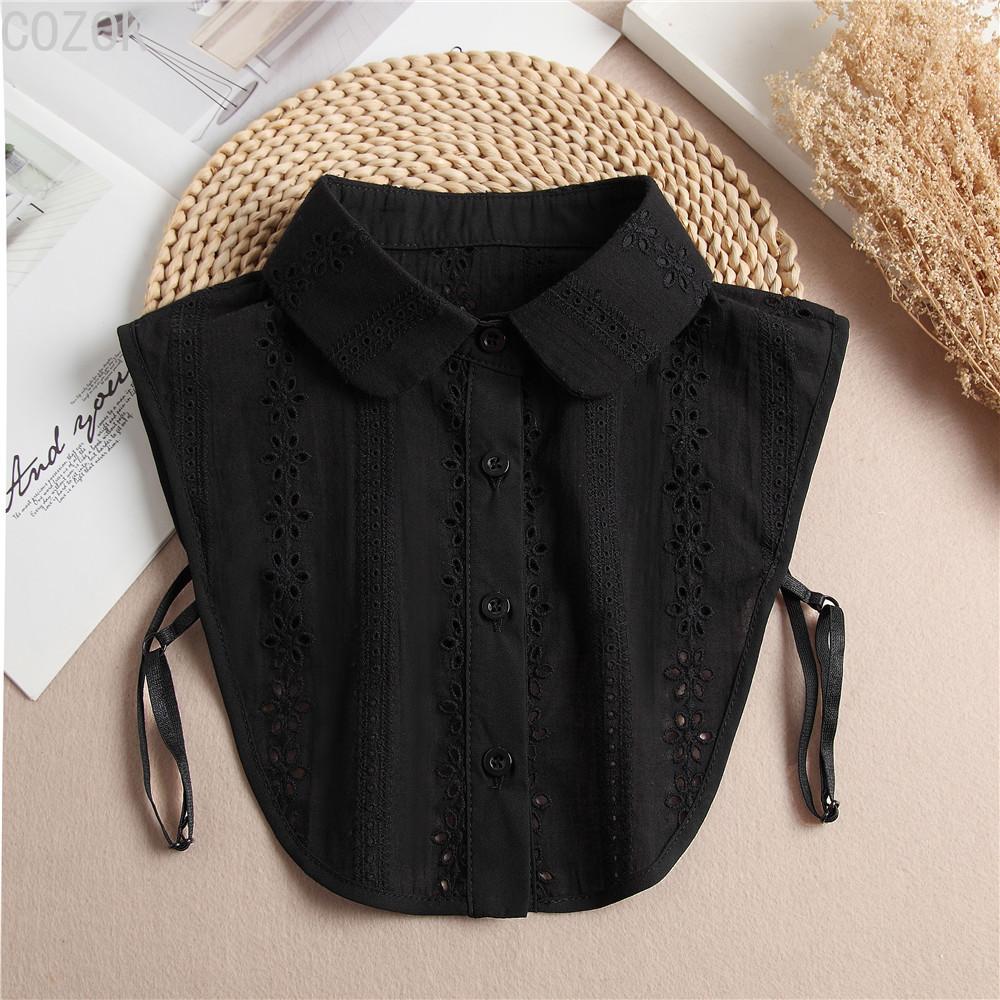 Women's Solid Colour Black White Vertical Small Flip Collar Versatile Shirt Jumper Jumper Fashion Lace False Collar Four Seasons