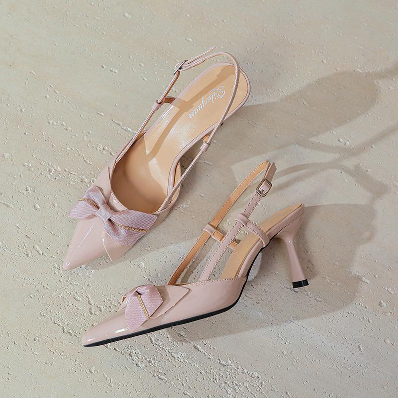 

Туфли-лодочки на высоком тонком каблуке с острым носком и ремешком, женские, новые, большого размера, с бантом, пустые, одинарные туфли 42 телесный