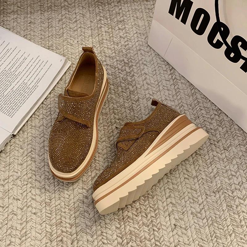 Fashion Women's Designer Platform Sneakers Heel Height 8cm Sparkling Crystal Casual Women Shoes Fashion Matte Luxury Water Diamond Shoes