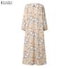 ZANZEA Women Casual Round Neck Loose Long Sleeve Print Long Dress