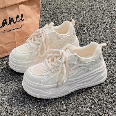 Little White Shoes Women's 2025 New Summer Mesh Shoes Breathable Mesh Thick Sole Heightening with Skirt Shoes Sports and Leisure Shoes