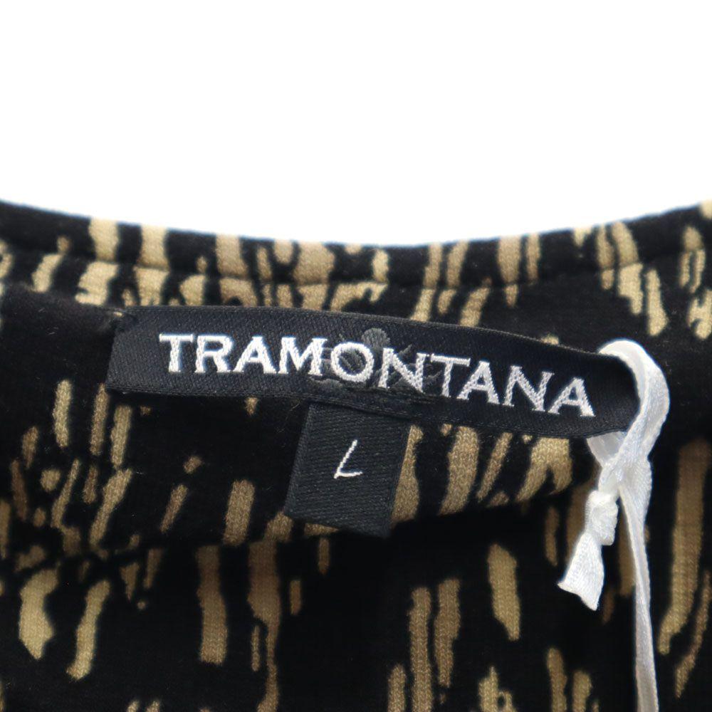 Unused TRAMONTANA Overall Handle Short Sleeve Long Dress L Black Stretch Women Used