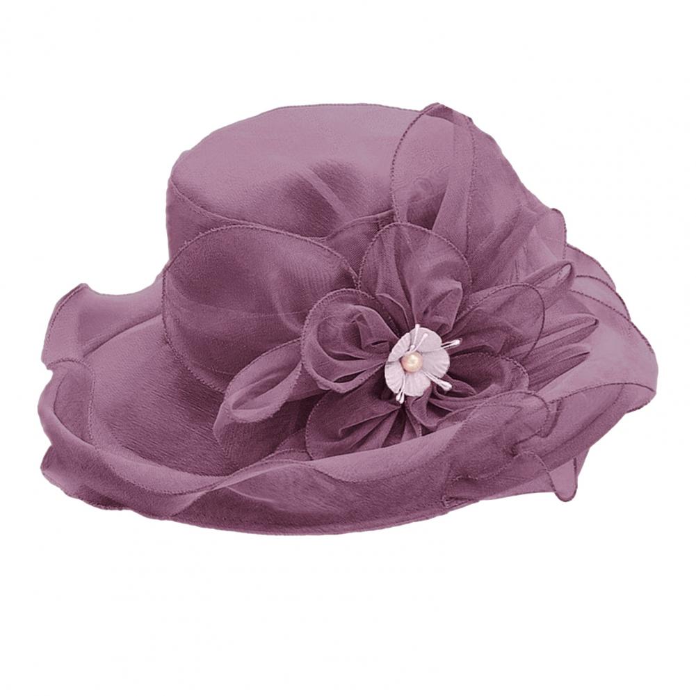 Fashion Hat Women Top Hat Elegant Organza Flower Wide Brim Sun Hat for Women Retro Style Party Banquet Accessory Foldable Beach