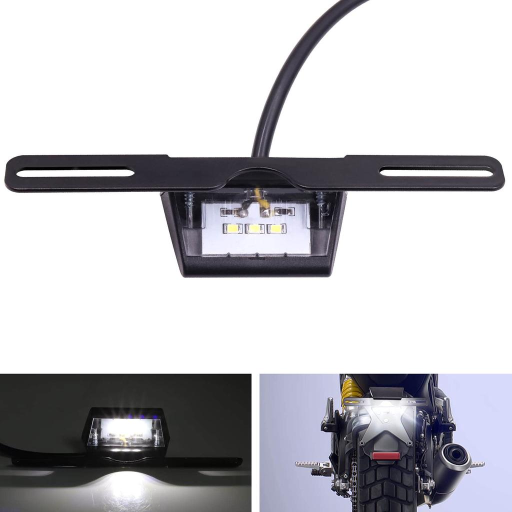 Biqing Motorcycle License Plate Light Universal Motorcycle License Plate Easy Single Item Bracket, 3-LED Light, Installation, Black, (Tube)