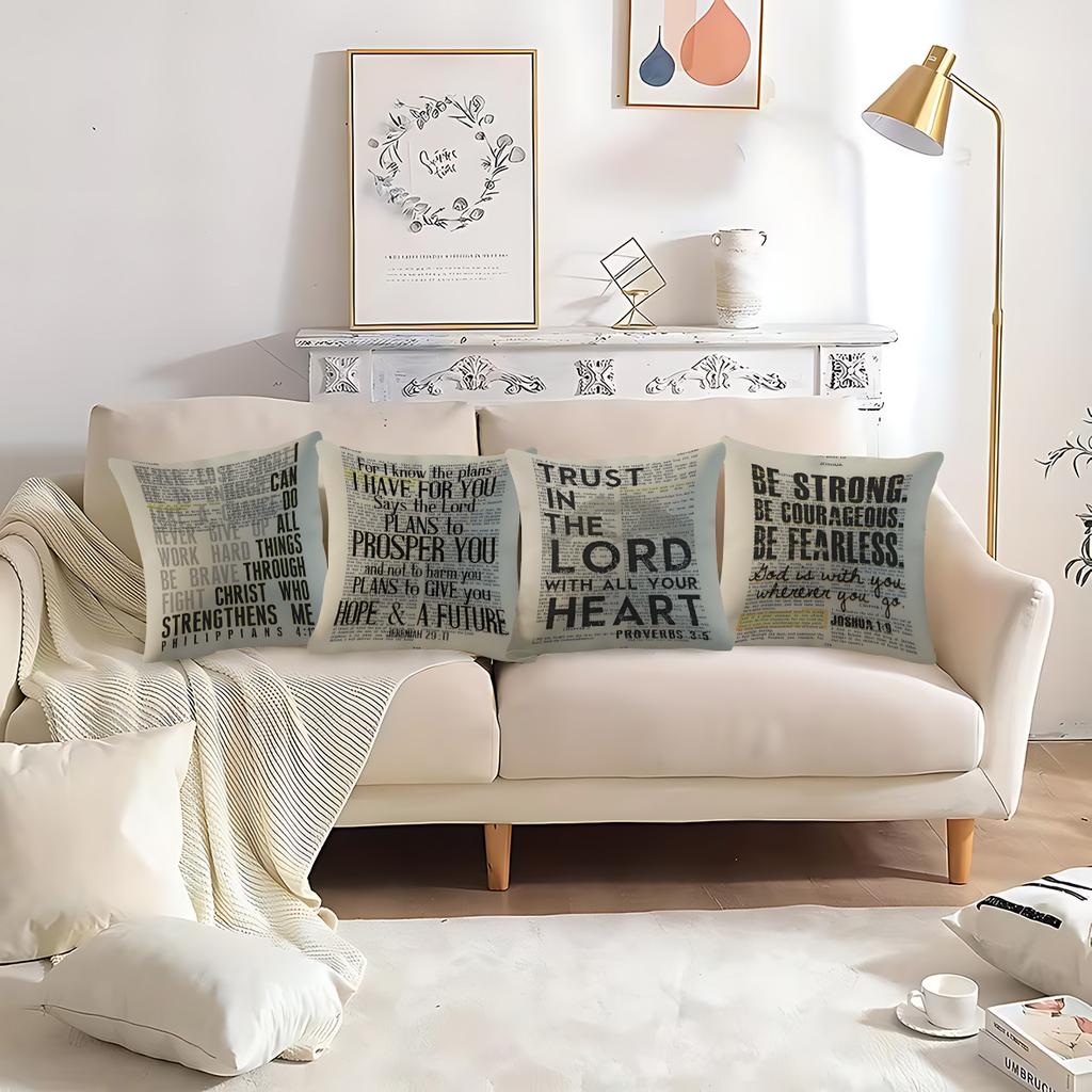 Vintage Style 4pcs Pillowcases, Vintage Newspaper Texture and Faith Quote Pattern, Home Decor Cushion Covers, Lumbar Pillow Covers, Zipper Closure, Si