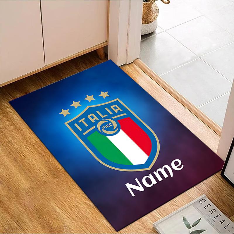 Custom Name Italian Football Crest Rug Game Carpet, Floor Mat for Bedroom Living Room Entryway Rug, Home Decor Idea Gift for Christmas birthday