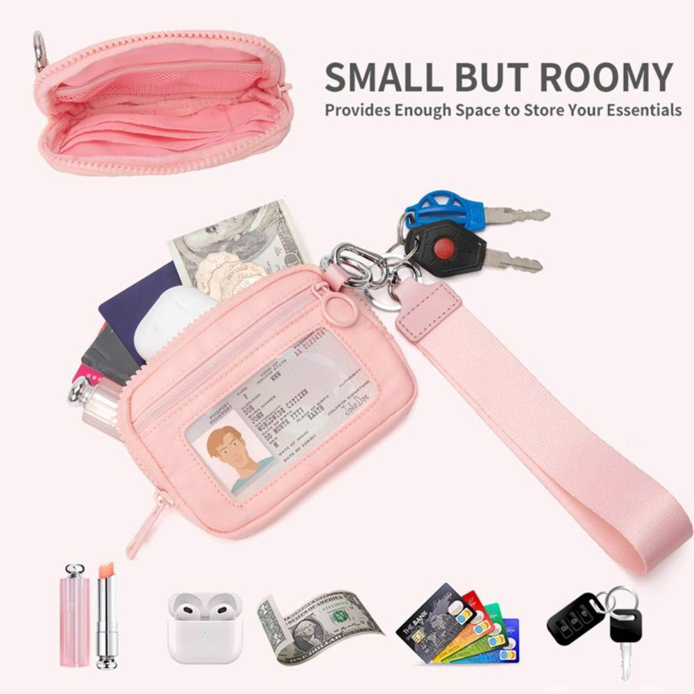 Hot Clear ID Window Wristlet Wallets Portable Lightweight Wrist Bag Zip Closure Waterproof Card Bag Travel