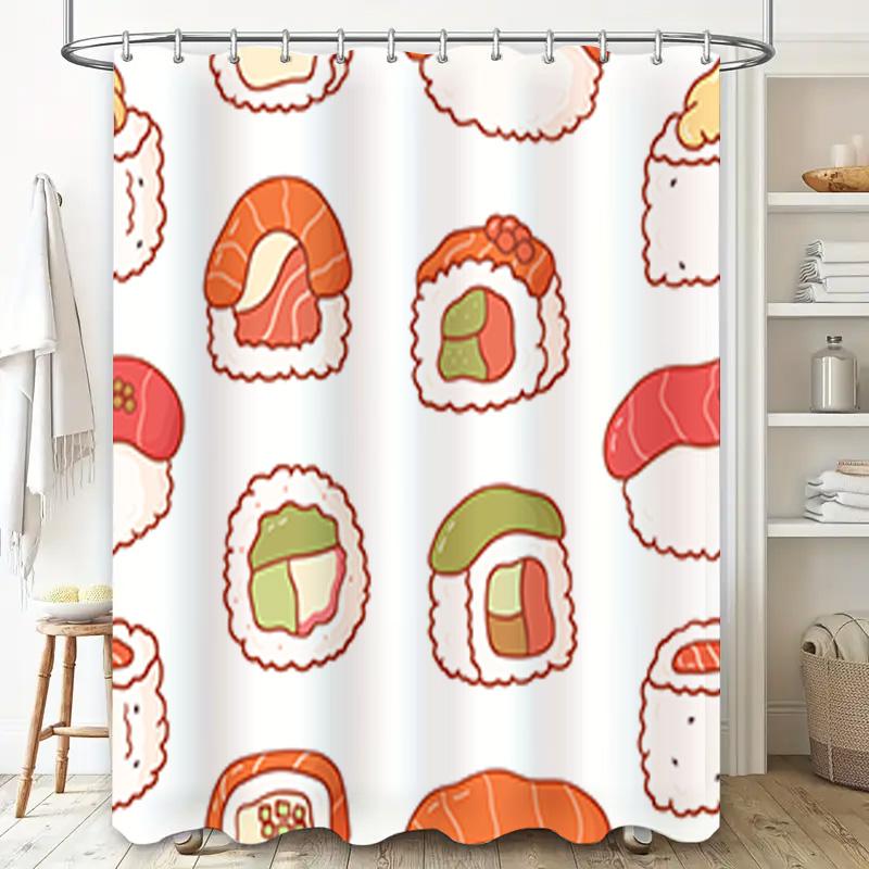 Adorable Sushi-Themed Shower Curtain With Vibrant Colors Perfect Addition For Any Bathroom!