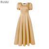 ZANZEA Women Elegant Square Collar Casual Short Sleeve A-Line Long Dress