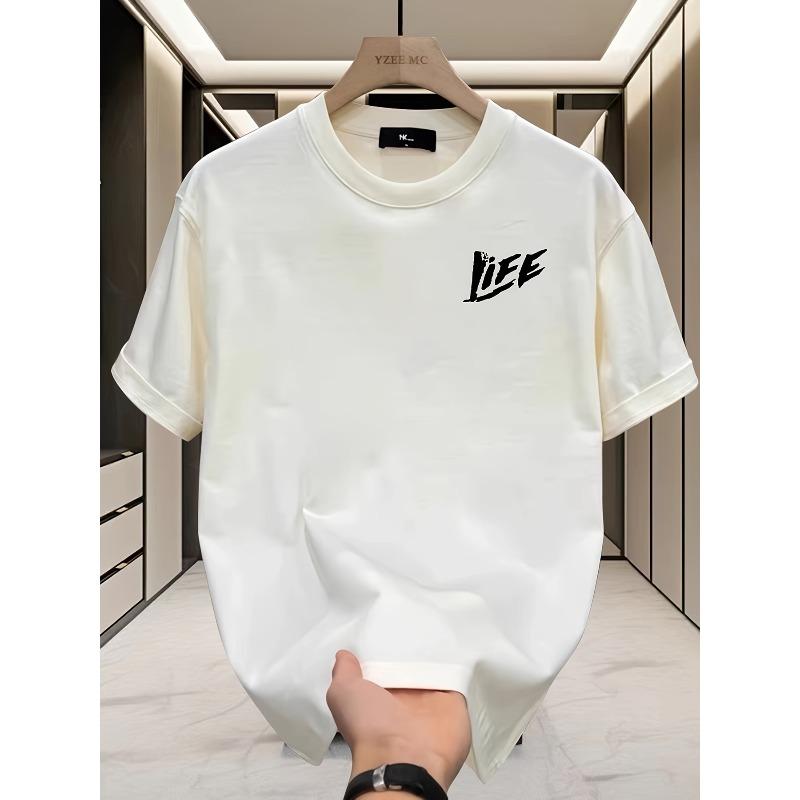 Men'S 100% Cotton Casual Crew Neck Short Sleeve T-Shirt, Trendy Summer Print Graphic Tee, Versatile Black Shirt with "LIFE" Design