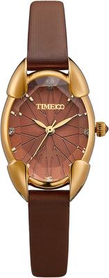 Time100 Watch with Multifaceted Diamond Japanese 30M Water and Brown Butyl Strap Women's Crystal, Movement, Resistance,