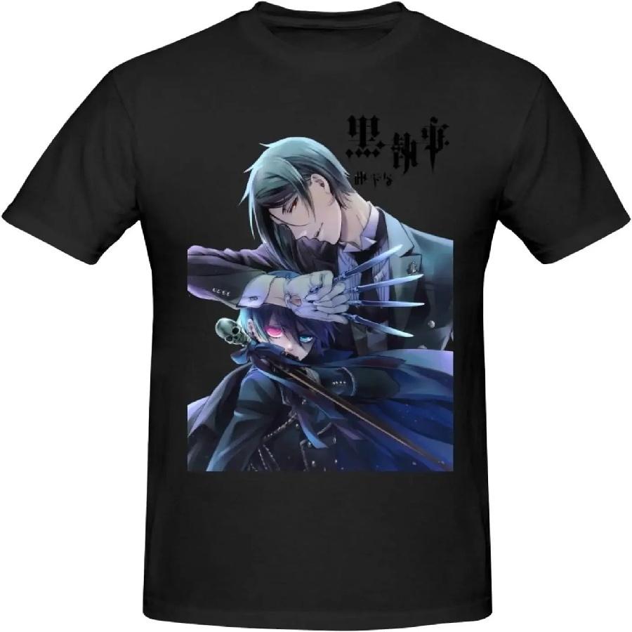Black Anime Butler Shirt Men's Fashion Personalised Crew Neck Short Sleeve T Shirt Black