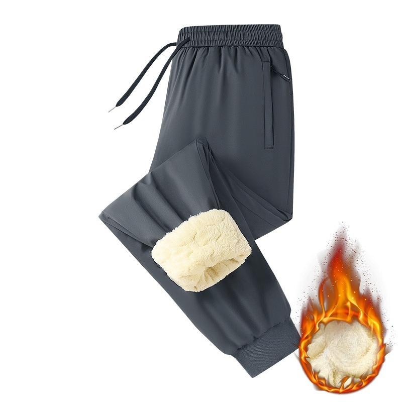Men's Fleece-Lined Trousers with Thickened Cotton Lining Winter Thermal Outerwear Casual Trousers with Cuffed Legs Men's Sports Trousers