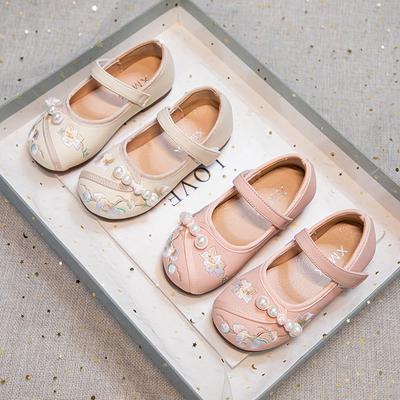 Girls Hanfu Shoes 2025 Spring New Princess Single Shoes Ancient Style Embroidered Comfortable Shoes Girls Small Leather Boots