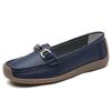 Women's Leather Flats Lightweight Slip-on Loafers Non-slip Soft Sole Casual Walking Shoes with Metal Buckle Plus Size 35-44