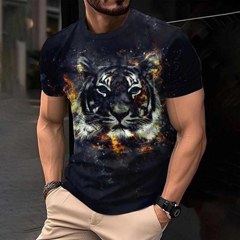 Trendy Lion Graphic Print Short Sleeve Clothing 2026 Summer O-Neck Animal 3D Printed