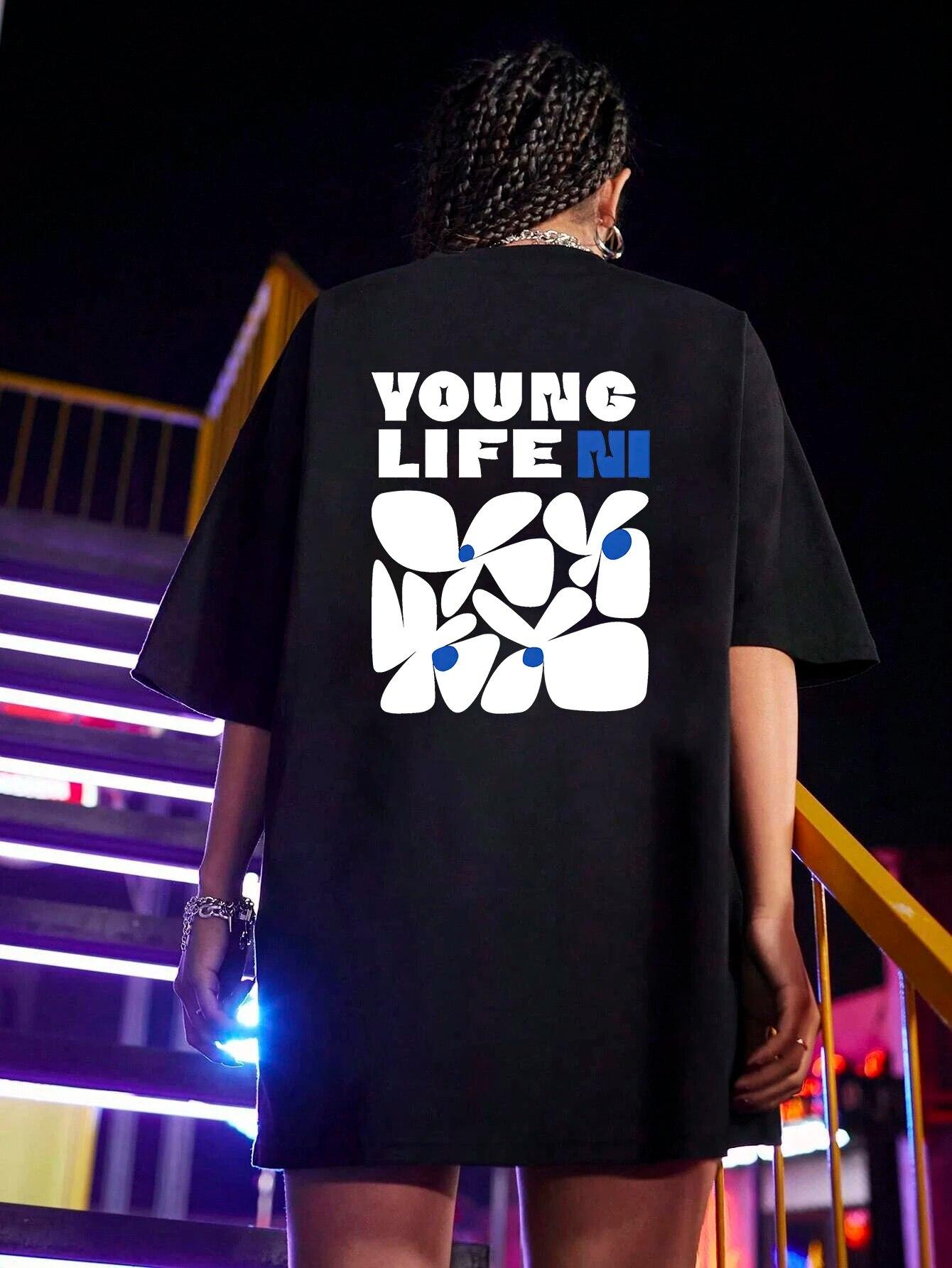 

Футболка Magic YOUNG LIFE с буквенным принтом в стиле Харадзюку, женские летние футболки унисекс большого размера, топы с короткими рукавами, футболка High Street из 100% хлопка 4XL