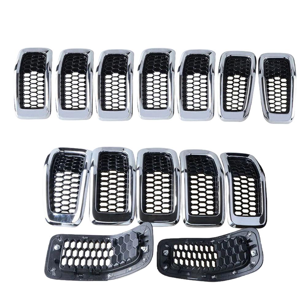 7Pcs Front Bumper Grill Inserts Front Mesh Grille Cover Trim Decor Breathable Bumper for Jeep Cherokee 2014-2018 Accessories