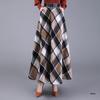 Fustă lungă retro cu carouri, pentru toamnă-iarnă, cu tiv de umbrelă, pentru siluetă pară