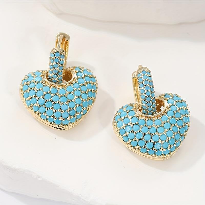 Luxurious Heart-Shaped Synthetic Turquoise Hoop Earrings for Women for Weddings Engagements & Daily Wear Gift
