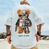 American Vintage Diamond Skeletal Bear Print Tee  Men Oversized Fashion T-shirt Loose Versatile Trend Couple Outfit