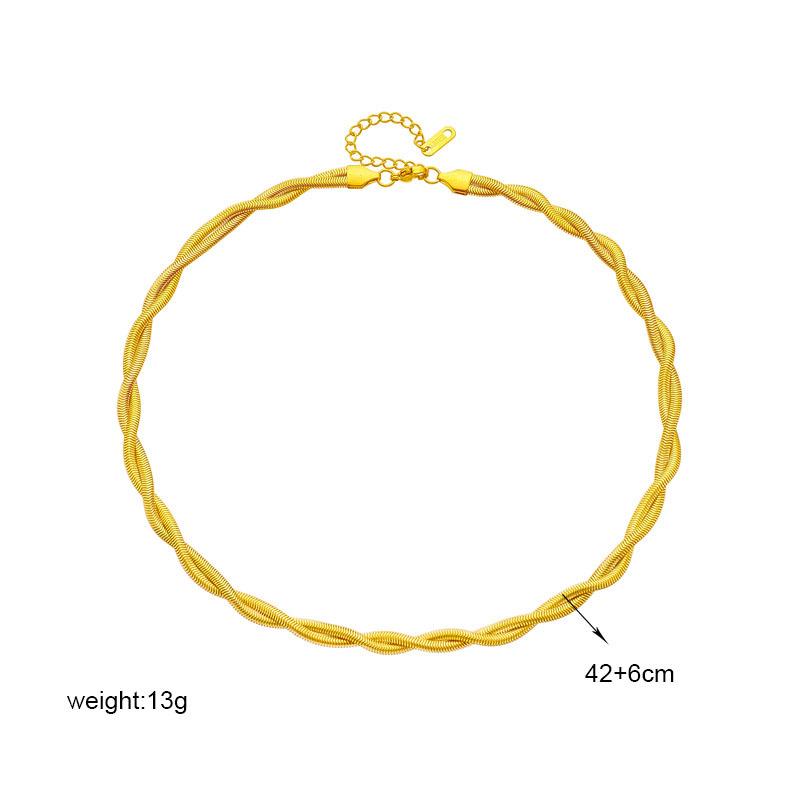 European and American Fashion Simple Neutral Woven Twist Gold-plated Stainless Steel Chain Jewelry Necklace Bracelet Set
