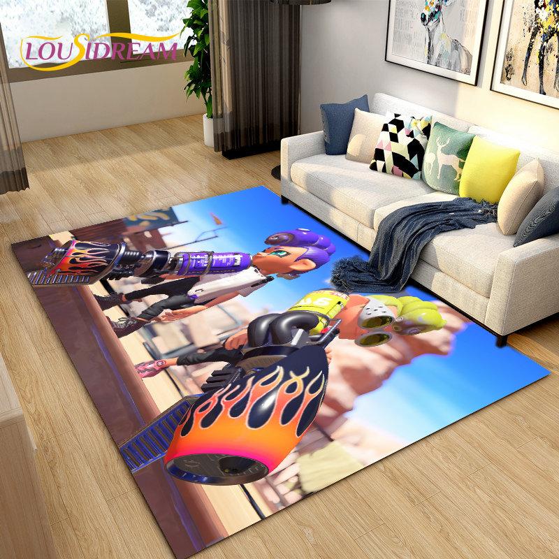 PC Splatoon, Game Gamer Cartoon Bereich Teppich, Teppich Teppich für Wohnzimmer Schlafzimmer Sofa Fußmatte Dekoration, Kinder spielen rutschfeste Bodenmatte