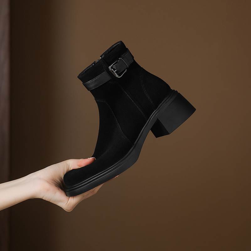 Krazing Pot Cow Suede Nubuck Round Toe Thick Heels Chelsea Boots Size 42 Zipper Women Keep Warm Ankle Boots