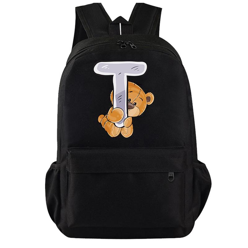 Cartoon Little Bear 26 Englische Buchstaben Rucksack Teenager Schultasche für Mädchen Jungen Rucksack Große Kapazität Büchertasche für Kindergeschenke