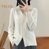 Women Knitted Sweater Coat High Collar Long Sleeve Double Zipper Placket Autumn Winter Solid Color Knitwear
