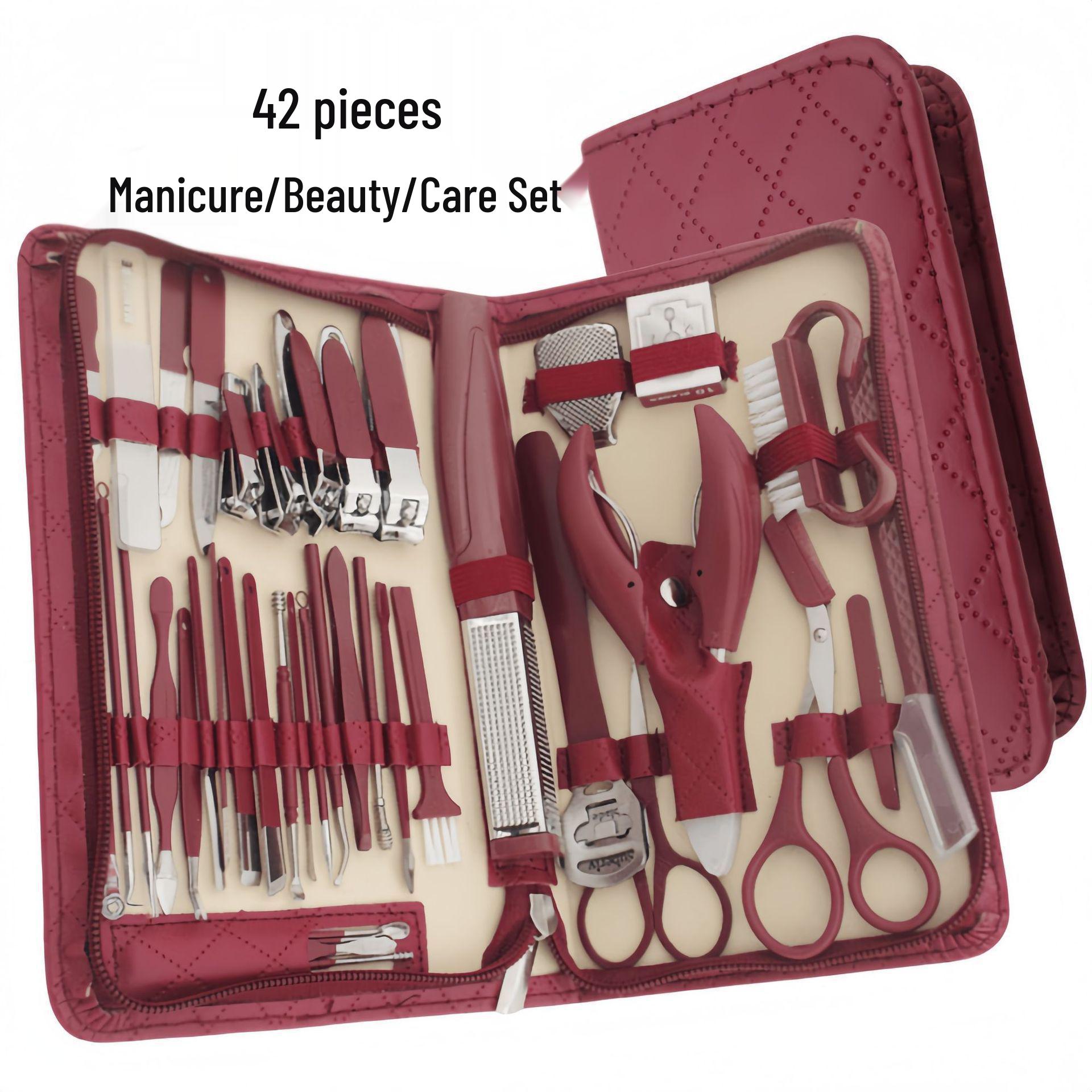 42-Piece Portable Nail Care Set with Clippers, Tweezers & Eyebrow Scissors