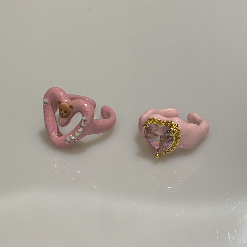 Geometric Cartoon Bear Ring Open Ring Irregular Enamel Ring Vintage Painting Ring Gift