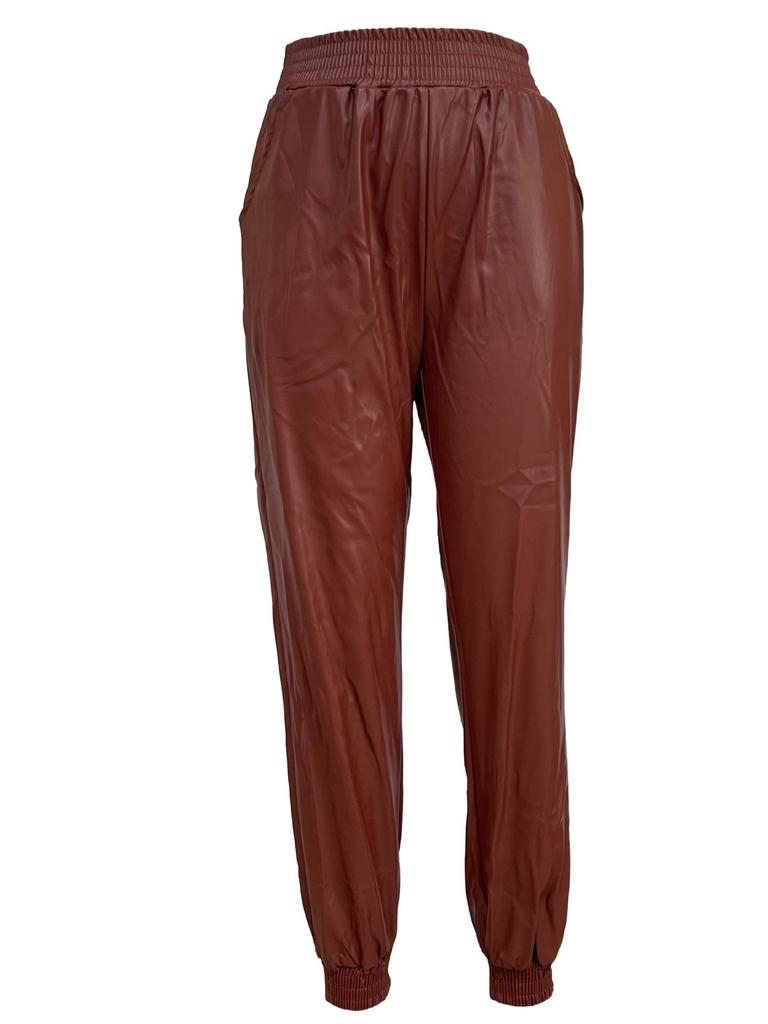 Street Trend High-Waist Leather Pants for Women - European & American Motorcycle Style, Autumn/Winter Fashion