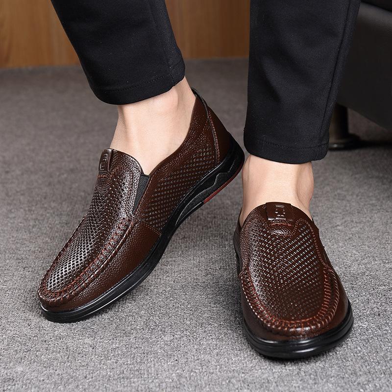 Men's Shoes Large Size Breathable Hollow Youth Shoes Business Casual Non-slip Doudou Shoes Soft Sole Wear-resistant Solid Color Dress