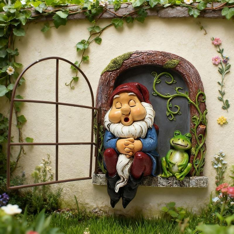 Schlafender Zwerg und Frosch Wandhänger, Kreative kleine Außen-Gartenstatuen, Baumhänger, Hängende Harzornamente