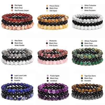 8mm Naturstein Armband Set 3 Teile/satz Rhodonit Rose Rosa Quartzs Mondstein Amethysten Hämatit Armbänder Für Frauen Männer Schmuck