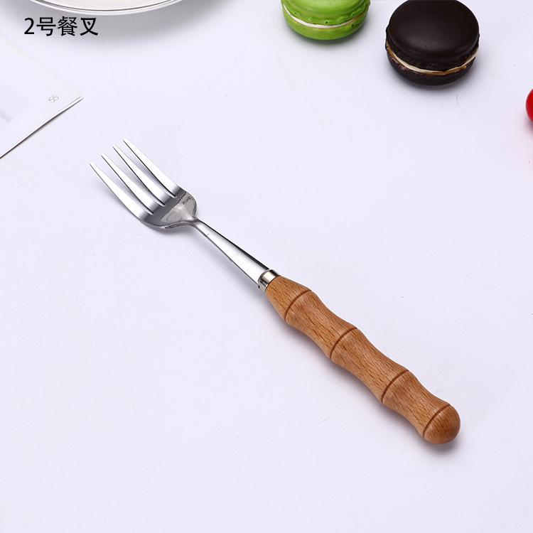 YOMDID 1PC Dinner Knife Fork Spoon With Wood Handle Stainless Steel Cutlery Western Food Dessert Tableware Fork Spoon Dinnerware