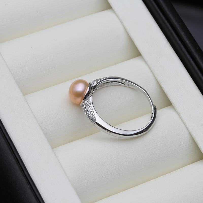 Echte Natürliche Süßwasserperlenringe Damen, Weißer Sterling Silber Perlenring Verstellbar Ehefrau Mutter Ehefrau Geburtstagsgeschenk Rosa