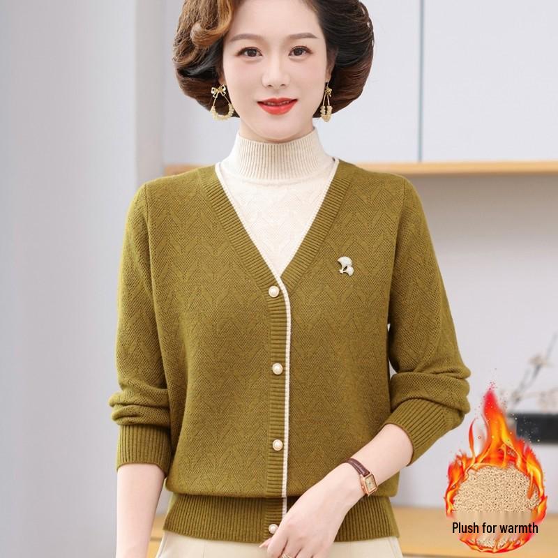 Autumn Stylish Knit Sweater for Middle-aged Moms - Two-Piece Design for 40-50s Women