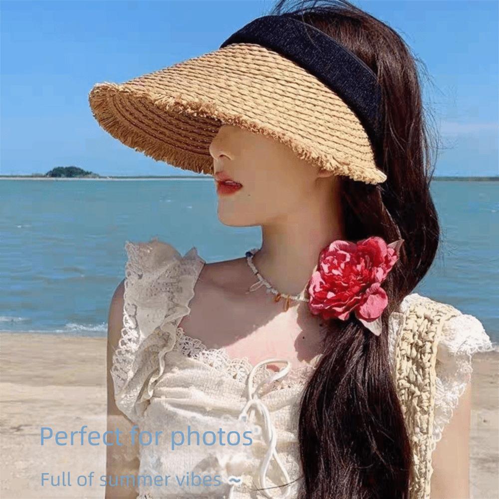 Woven Straw Visor Cap Sunscreen Summer Sun Cap Simple Empty Top Hat Seaside